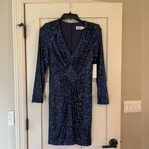 Eliza J Navy Sequin Sheath Dress